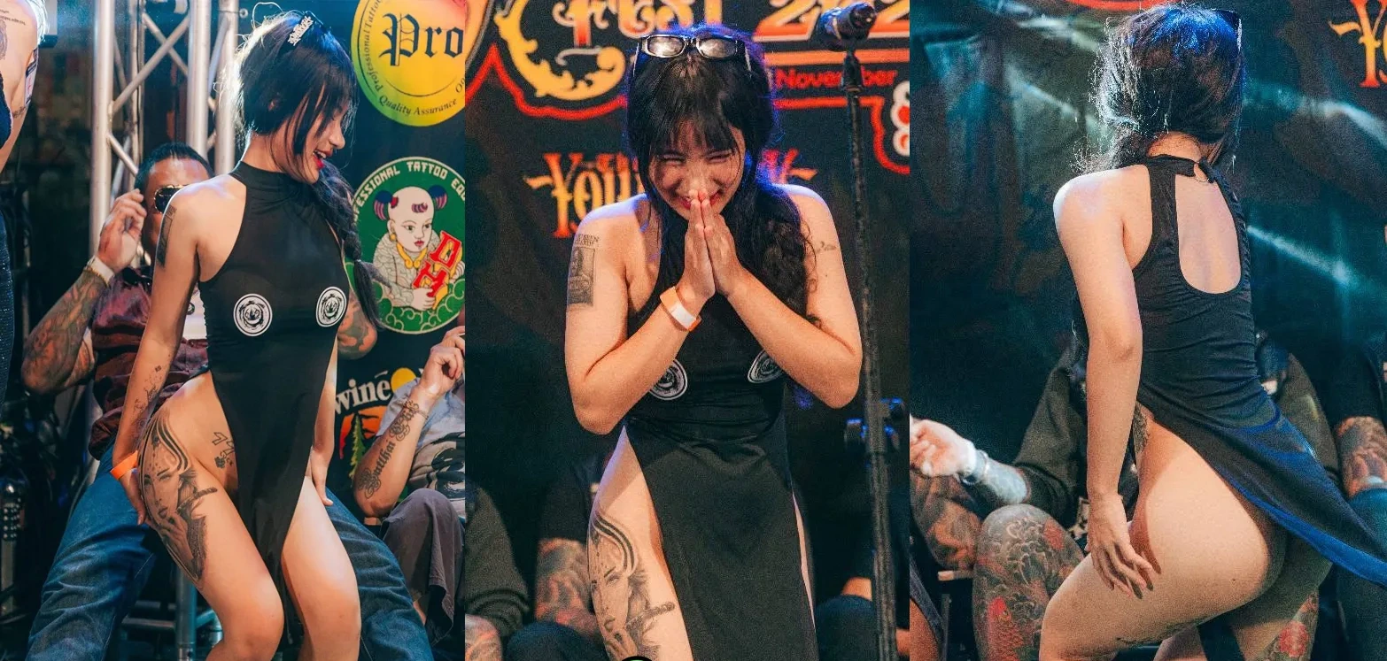 สาวสวยโชว์รอยสักสุดเซ็กซี่ เมาหนักถอดแผ่นแปะ เต้นยั่วกรรมการหีโผล่